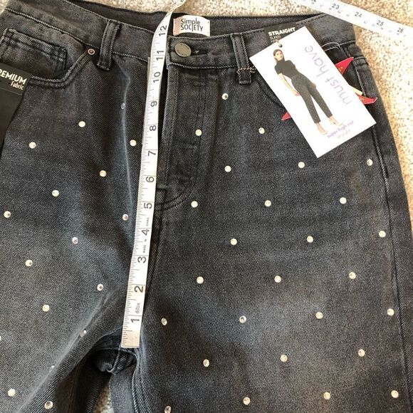 NWT SIMPLE SOCIETY Super High Rise Straight Studded Jeans Size 7/28 - Picture 15 of 16